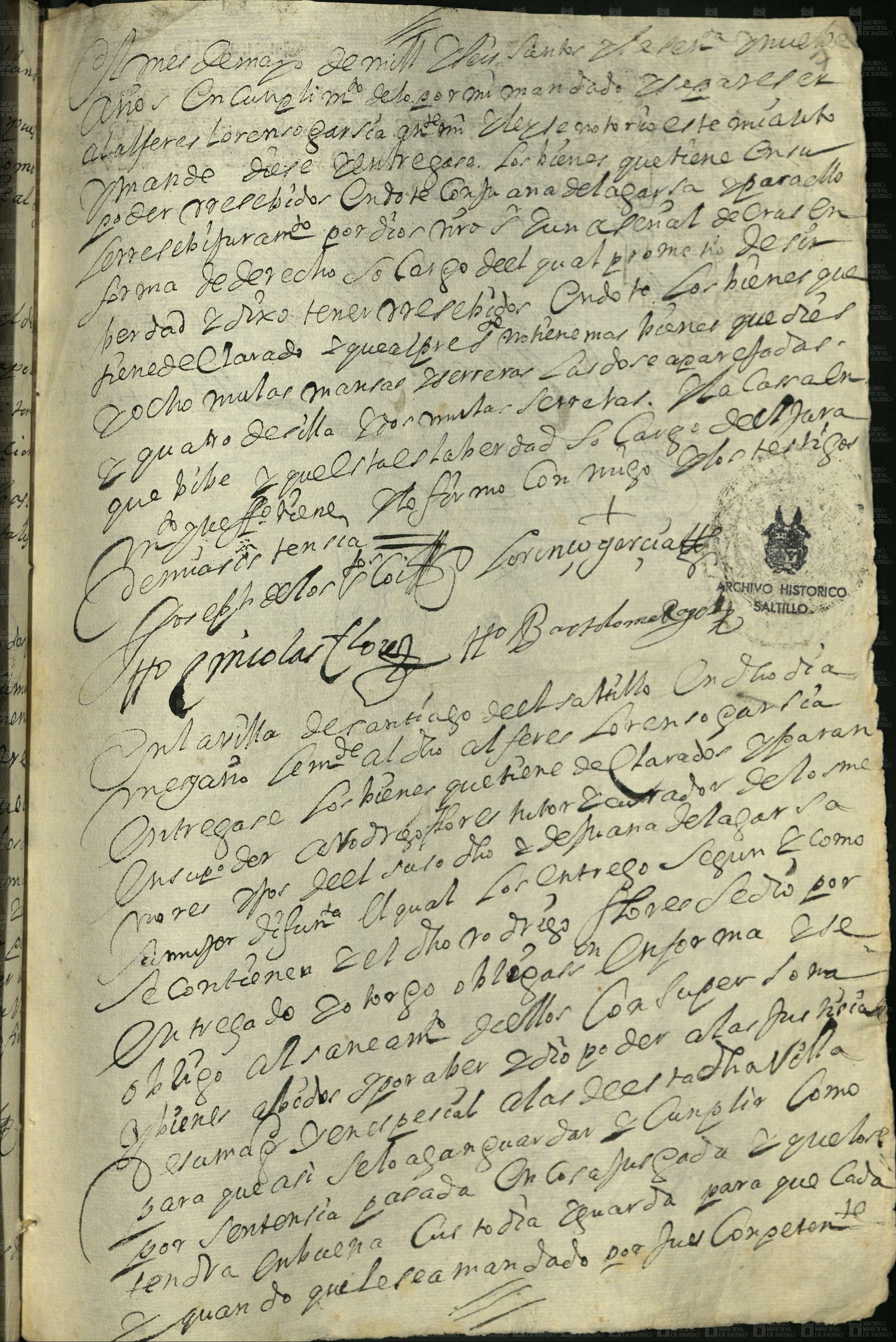 Testamento de Juana de la Garza, esposa de Lorenzo García (ficha AMS PM c. 2, e. 49, d. 56) — imagen 1